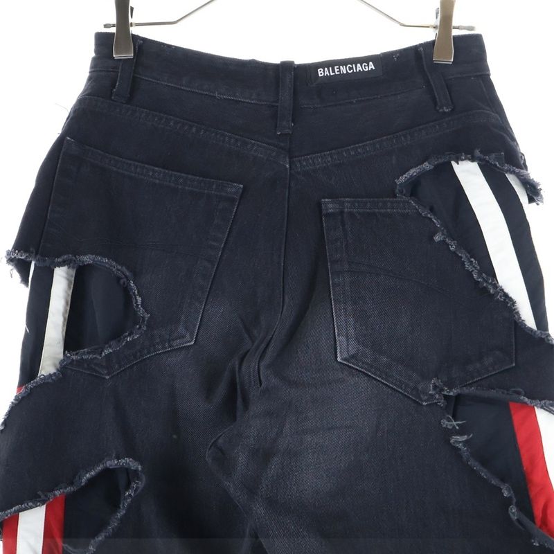 Balenciaga 21AW Slashed Loose Fit Pants Slashed Loose Fit Denim Pants Black