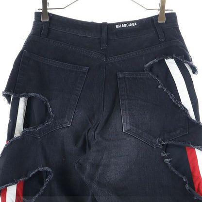 Balenciaga 21AW Slashed Loose Fit Pants Slashed Loose Fit Denim Pants Black
