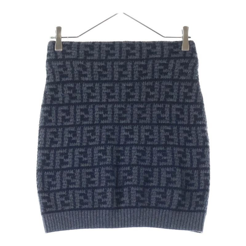 Fendi Zucca Pattern FF Logo Cashmere Knit Tight Miniskirt Grey/black Women