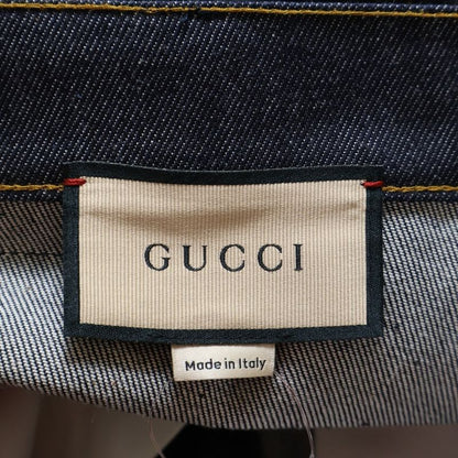Gucci Zip Fly Straight Denim Pants With GG Pattern Fold Over Indigo 700949 Xdb1z