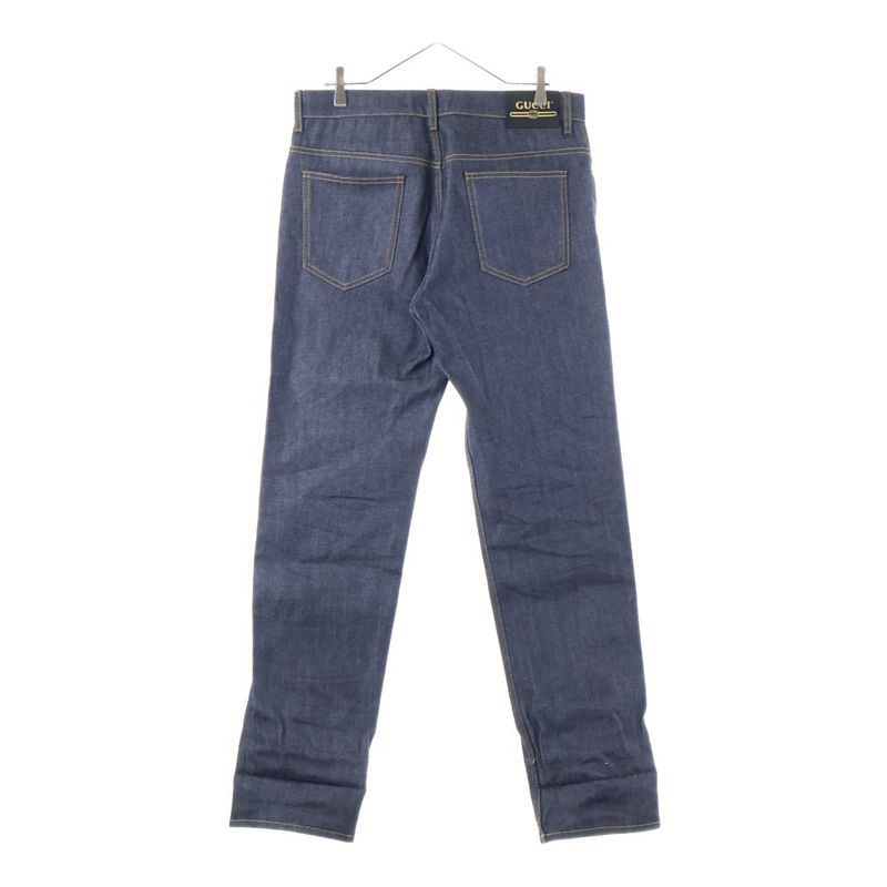 Gucci Zip Fly Straight Denim Pants With GG Pattern Fold Over Indigo 700949 Xdb1z