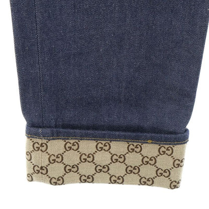 Gucci Zip Fly Straight Denim Pants With GG Pattern Fold Over Indigo 700949 Xdb1z