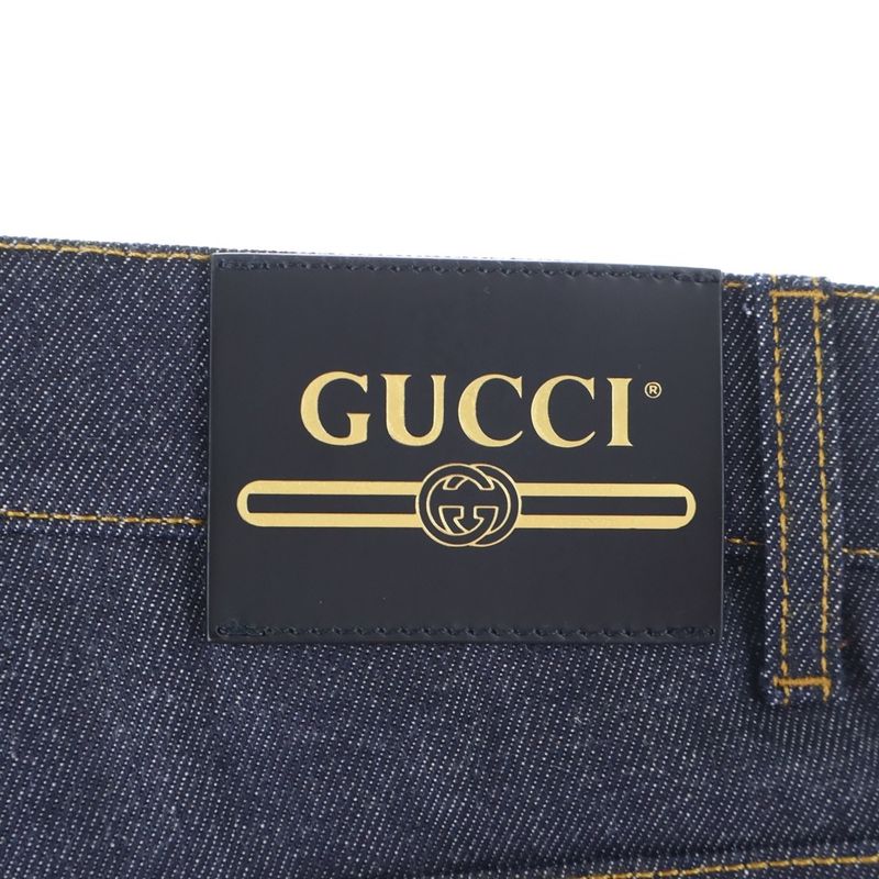 Gucci Zip Fly Straight Denim Pants With GG Pattern Fold Over Indigo 700949 Xdb1z
