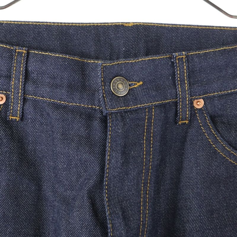 Gucci Zip Fly Straight Denim Pants With GG Pattern Fold Over Indigo 700949 Xdb1z