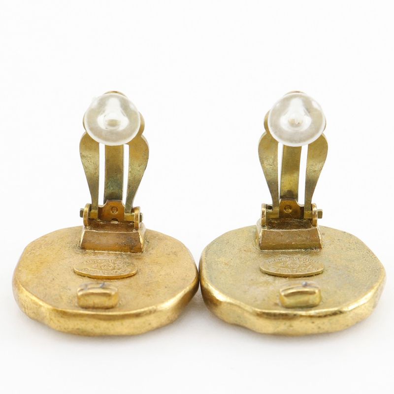 Chanel Coco Mark Vintage Gold Plated Black 95P Ladies 23.1g Earring