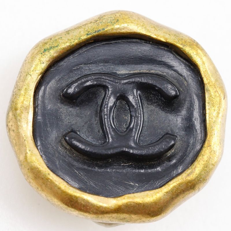 Chanel Coco Mark Vintage Gold Plated Black 95P Ladies 23.1g Earring