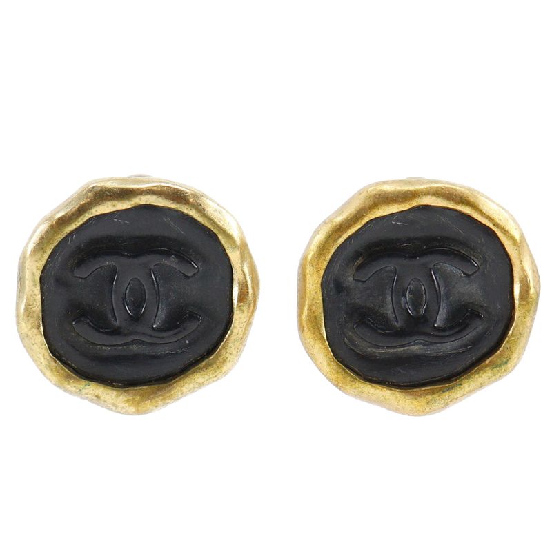 Chanel Coco Mark Vintage Gold Plated Black 95P Ladies 23.1g Earring