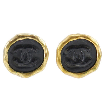 Chanel Coco Mark Vintage Gold Plated Black 95P Ladies 23.1g Earring