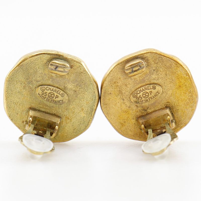 Chanel Coco Mark Vintage Gold Plated Black 95P Ladies 23.1g Earring