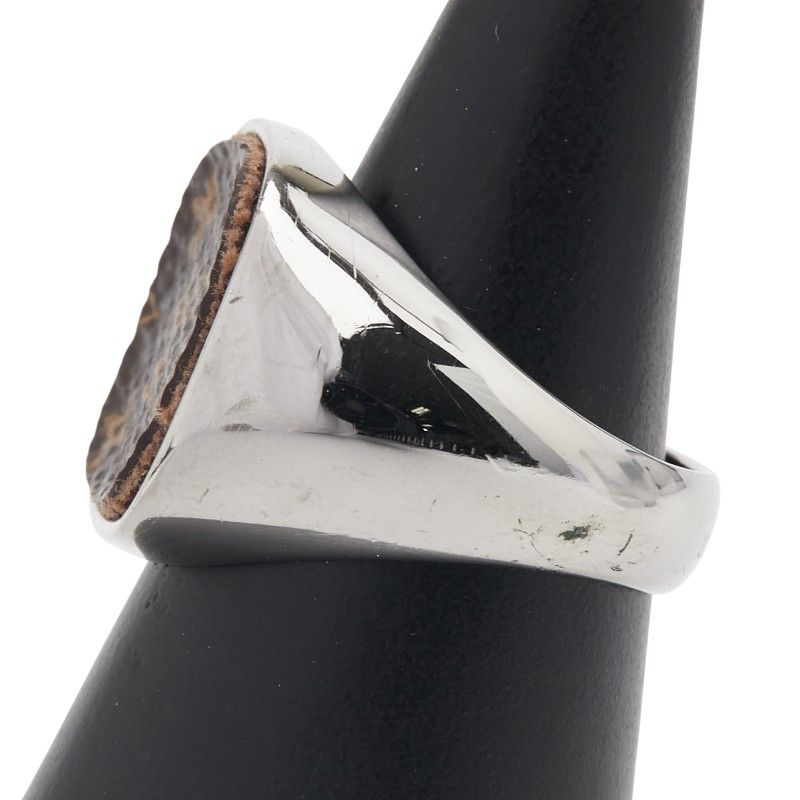 Louis Vuitton Berg Monogram Padlock Ring #L M00516 Silver Brown Metal PVC Men's