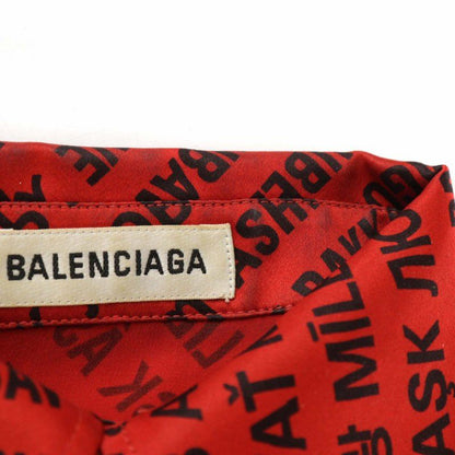 Balenciaga Shirt Blouse Silk Long Sleeves Logo Total Oversized 32 XS Red Black
