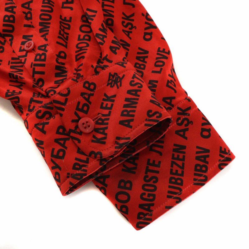 Balenciaga Shirt Blouse Silk Long Sleeves Logo Total Oversized 32 XS Red Black