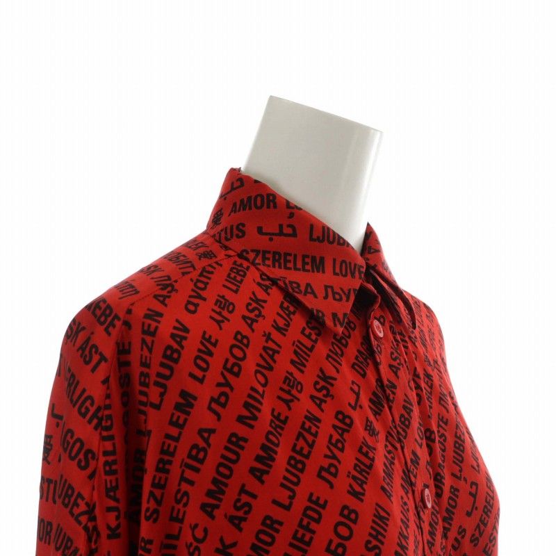Balenciaga Shirt Blouse Silk Long Sleeves Logo Total Oversized 32 XS Red Black