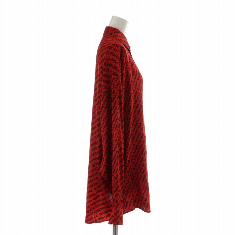 Balenciaga Shirt Blouse Silk Long Sleeves Logo Total Oversized 32 XS Red Black