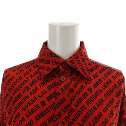 Balenciaga Shirt Blouse Silk Long Sleeves Logo Total Oversized 32 XS Red Black