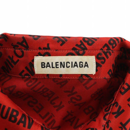 Balenciaga Shirt Blouse Silk Long Sleeves Logo Total Oversized 32 XS Red Black