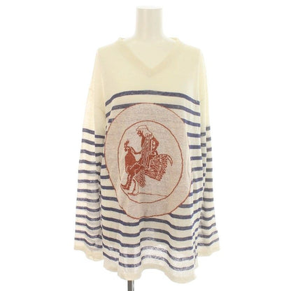 Loewe Emblem Summer Knit Sweater Long Sleeve V Neck Stripe Light Hand Linen M