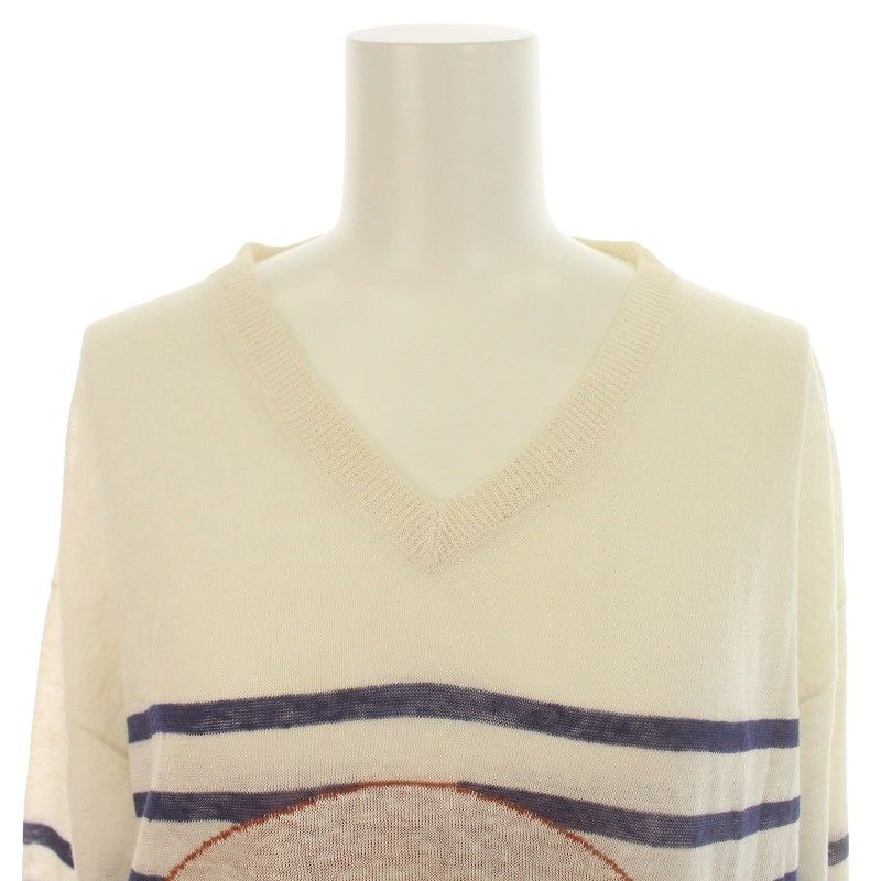 Loewe Emblem Summer Knit Sweater Long Sleeve V Neck Stripe Light Hand Linen M