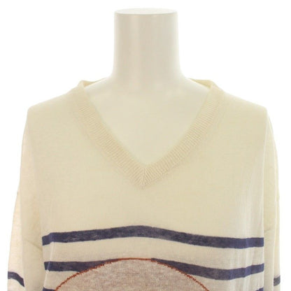 Loewe Emblem Summer Knit Sweater Long Sleeve V Neck Stripe Light Hand Linen M