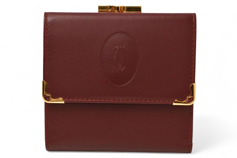 Cartier Folded Wallet Trifold Vintage Cartier Must De Cartier Bordeaux With