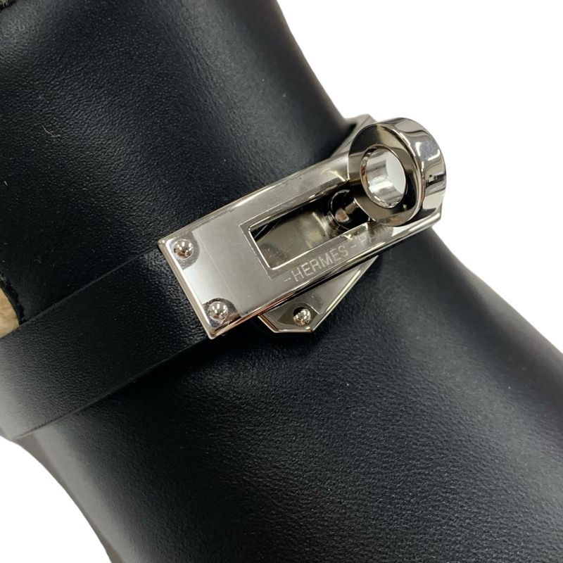 Hermes Carlotta Sandals Shoes Leather Shearling Wood Black Silver Sabot Mule