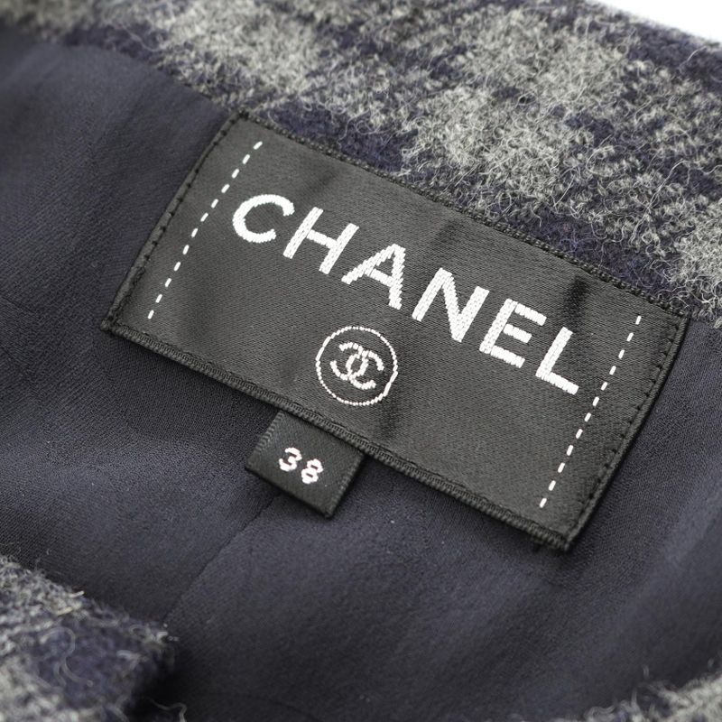 Chanel Dress Coco Mark Button Gray Wool Silk Dress Ladies Used A