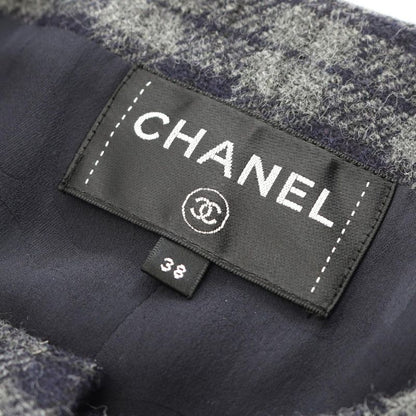 Chanel Dress Coco Mark Button Gray Wool Silk Dress Ladies Used A