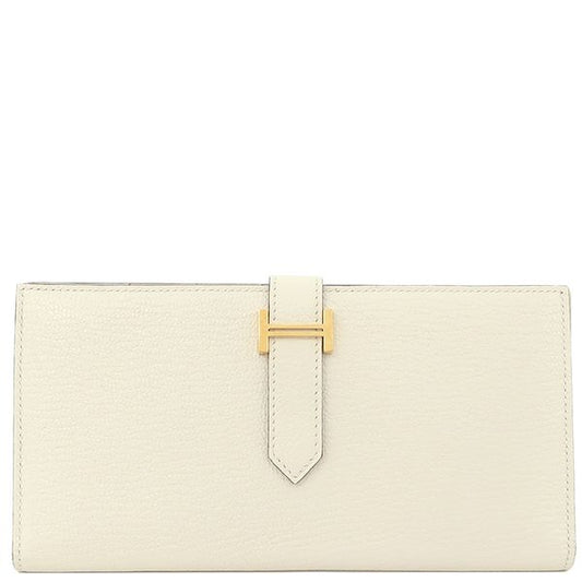 Hermes Long Wallet Bearn Souffle Chèvre Nata Gold Hardware Off-White Bifold
