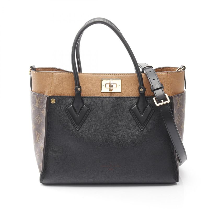 Louis Vuitton Handbag On My Side MM M53823 Noir Black Leather PVC Coated Canvas