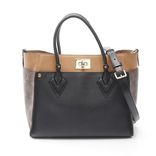 Louis Vuitton Handbag On My Side MM M53823 Noir Black Leather PVC Coated Canvas