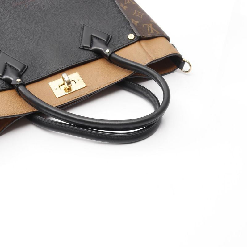 Louis Vuitton Handbag On My Side MM M53823 Noir Black Leather PVC Coated Canvas