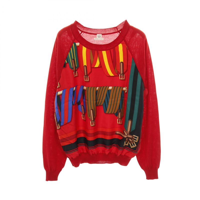Hermes Knit Jmetz Les Sangles Red Silk Cashmere Knit Women Used A