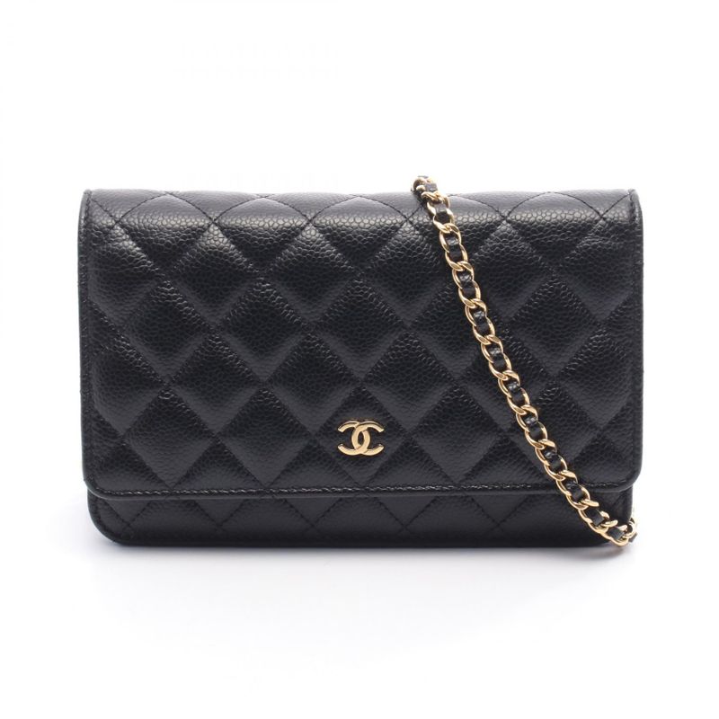 Chanel Shoulder Bag Matelasse Ap0250 Black Calf Leather Matelasse Chain Wallet