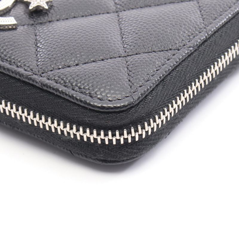 Chanel Round Wallet Matelasse Coco Mark Star Ap3428 Black Calf Leather Coco