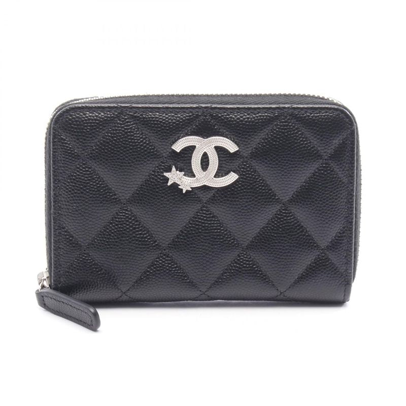 Chanel Round Wallet Matelasse Coco Mark Star Ap3428 Black Calf Leather Coco
