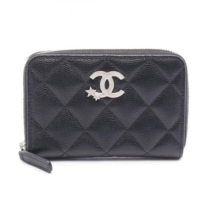 Chanel Round Wallet Matelasse Coco Mark Star Ap3428 Black Calf Leather Coco