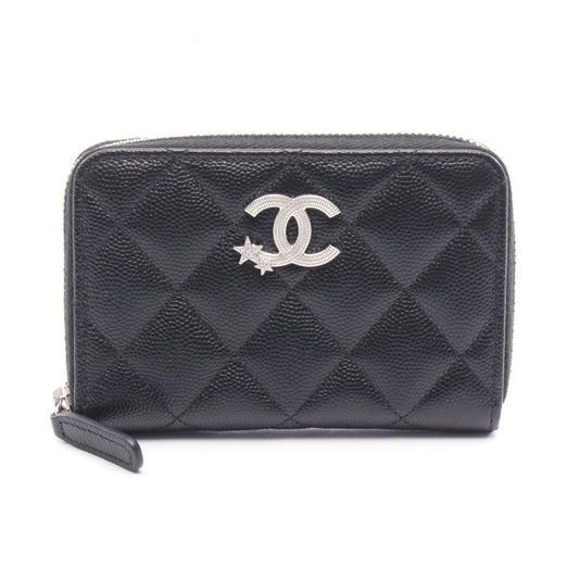 Chanel Round Wallet Matelasse Coco Mark Star Ap3428 Black Calf Leather Coco