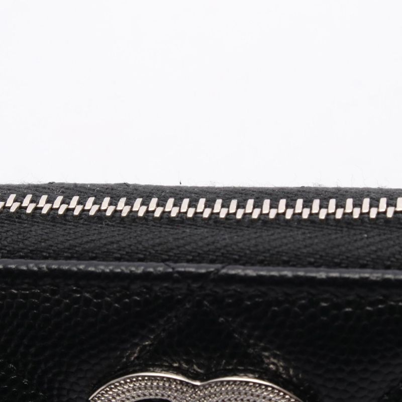 Chanel Round Wallet Matelasse Coco Mark Star Ap3428 Black Calf Leather Coco