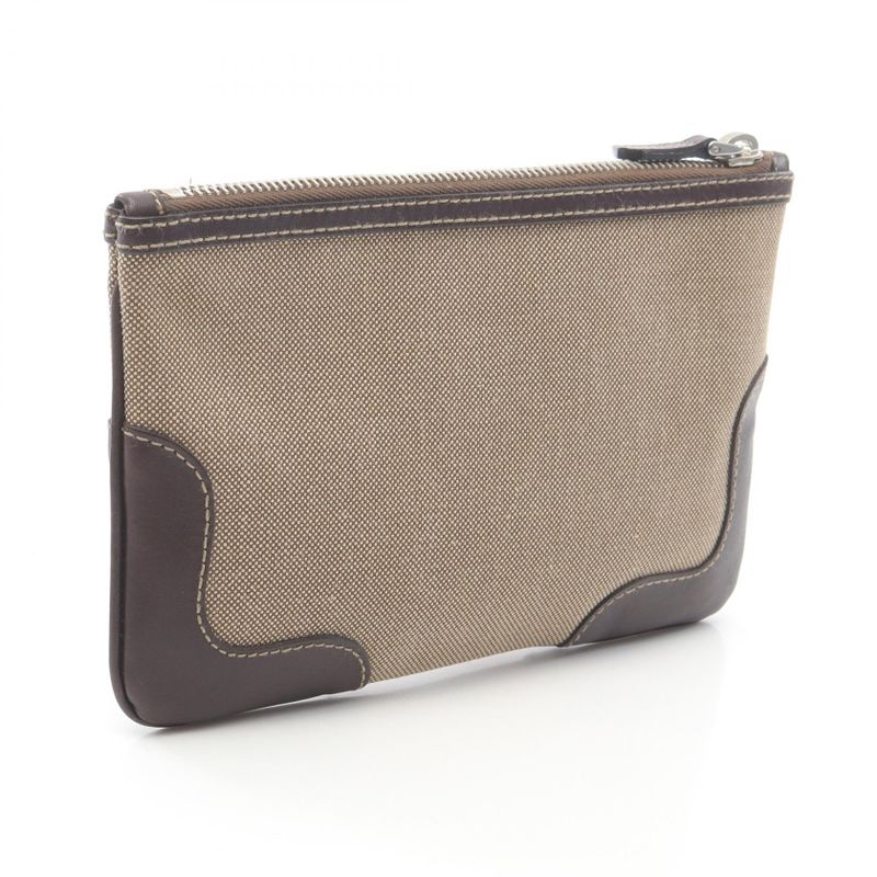 Prada Pouch Logo Jacquard Beige/brown Canvas Leather Logo Jacquard Pouch Women