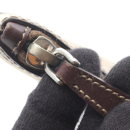 Prada Pouch Logo Jacquard Beige/brown Canvas Leather Logo Jacquard Pouch Women