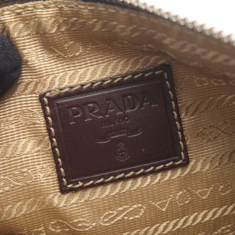Prada Pouch Logo Jacquard Beige/brown Canvas Leather Logo Jacquard Pouch Women
