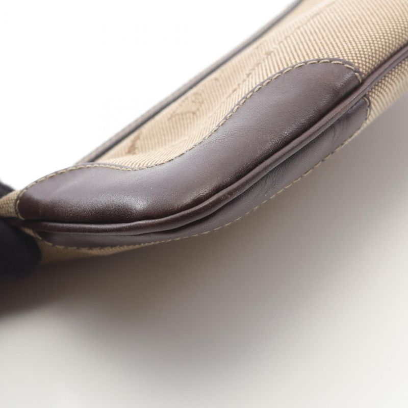 Prada Pouch Logo Jacquard Beige/brown Canvas Leather Logo Jacquard Pouch Women