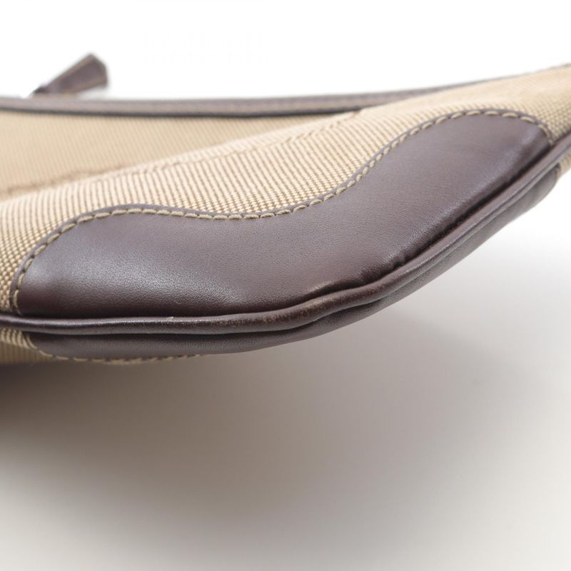 Prada Pouch Logo Jacquard Beige/brown Canvas Leather Logo Jacquard Pouch Women