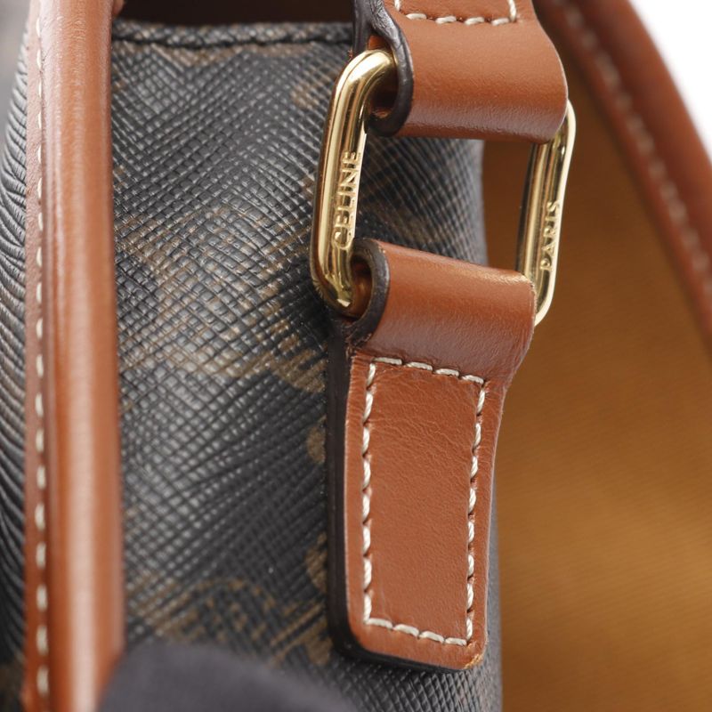 Celine Shoulder Bag Folco Medium Bag Triomphe Tan PVC Coated Canvas Leather