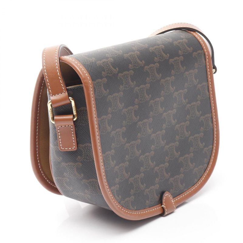 Celine Shoulder Bag Folco Medium Bag Triomphe Tan PVC Coated Canvas Leather