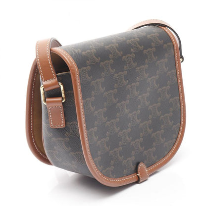 Celine Shoulder Bag Folco Medium Bag Triomphe Tan PVC Coated Canvas Leather