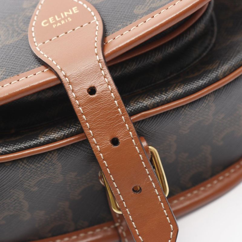 Celine Shoulder Bag Folco Medium Bag Triomphe Tan PVC Coated Canvas Leather