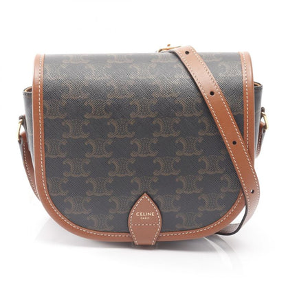 Celine Shoulder Bag Folco Medium Bag Triomphe Tan PVC Coated Canvas Leather