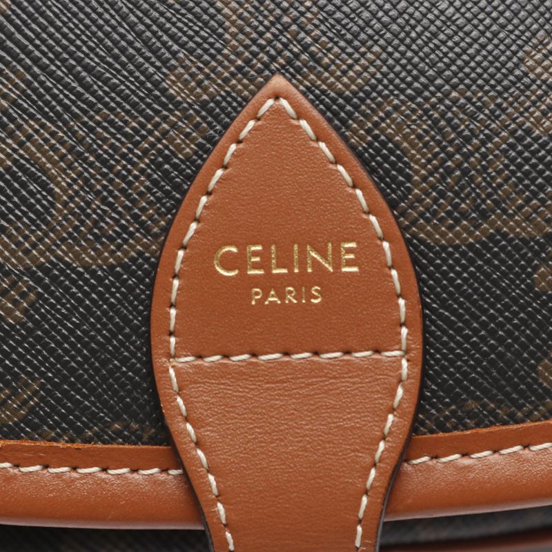 Celine Shoulder Bag Folco Medium Bag Triomphe Tan PVC Coated Canvas Leather