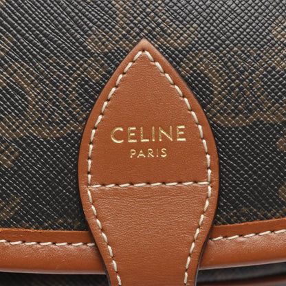 Celine Shoulder Bag Folco Medium Bag Triomphe Tan PVC Coated Canvas Leather
